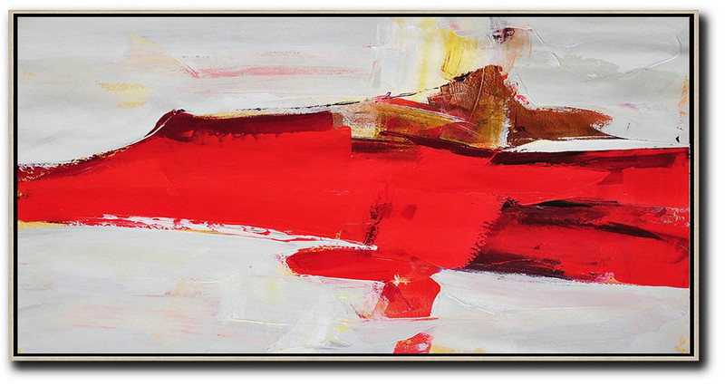 Extra Large Acrylic Painting On Canvas,Horizontal Palette Knife Contemporary Art Panoramic Canvas Painting,Modern Canvas Art,Grey,Yellow,Brown.etc